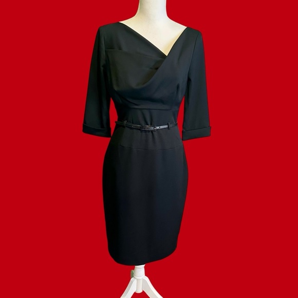 Black Halo ‘Classic 3/4 Sleeve Jackie O Sheath Dress’ in Black Size 8 Celeb Fave - Picture 2 of 16